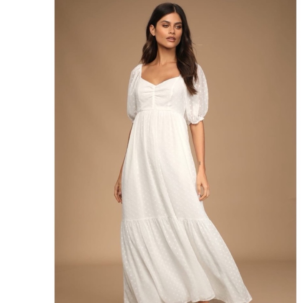 Lulu's Angelic White Puff Sleeve Maxi Dress